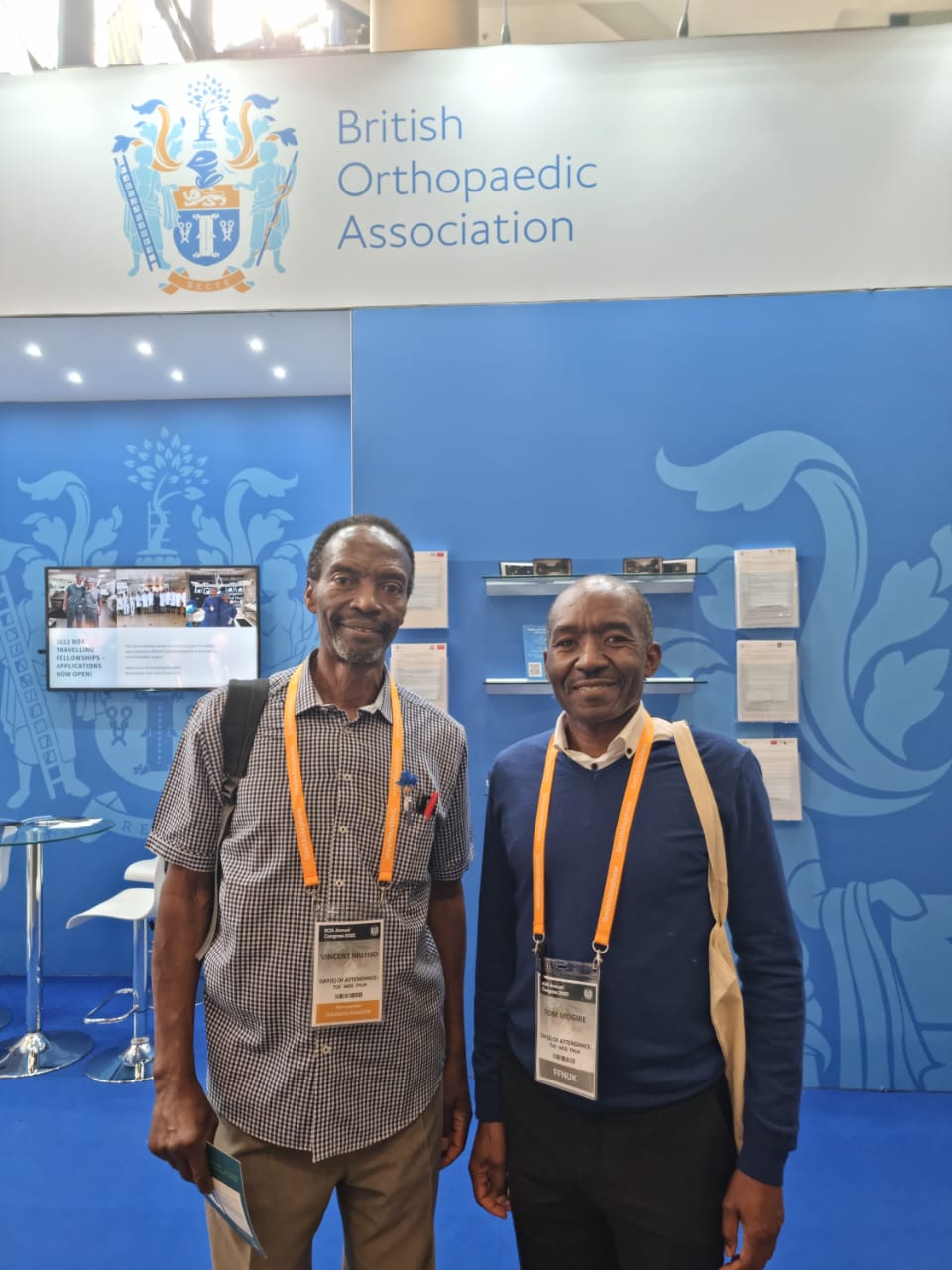 UoN Dept of Orthopaedics Chairman Dr VM Mutiso in UK together with Lecturer Dr TS Mogire