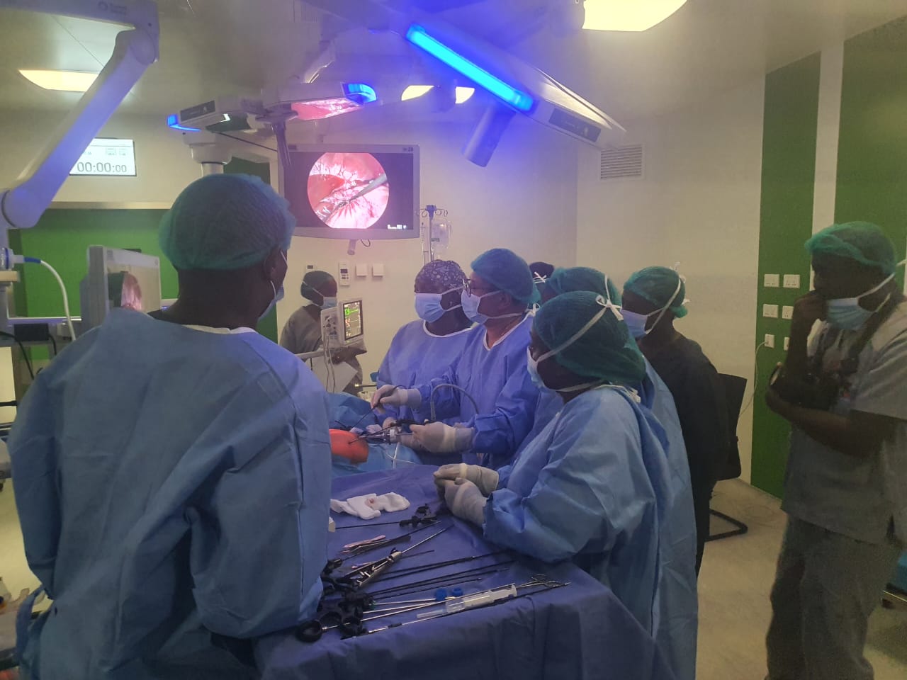 UoN Paediatric Surgery Residents Dr Sarah and Dr Rania assisting Professor Ashwin in live paediatric laparoscopic surgery
