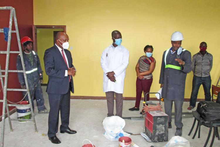 Dr. Julius Kiboi inspecting refurbishment work at the department by Britam.