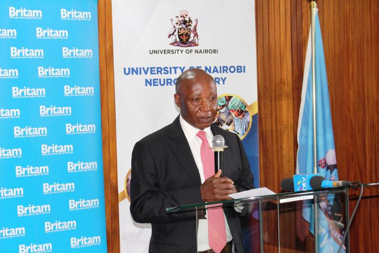 Britam Holdings Group Managing Director Dr. Benson Wairegi gives his remarks during the event.