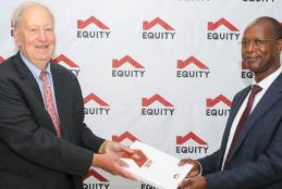 Outgoing Equity Group Chairman David Ansell (left) hands over to the incoming Chairman Prof. Isaac Macharia (right). 